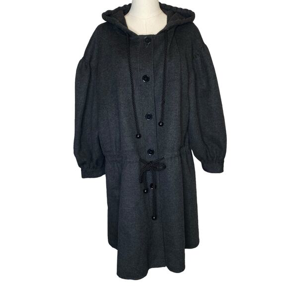 DKNY Wool Cashmere Blend Oversized Hooded Gray Long Jacket Coat size Small - Picture 1 of 4